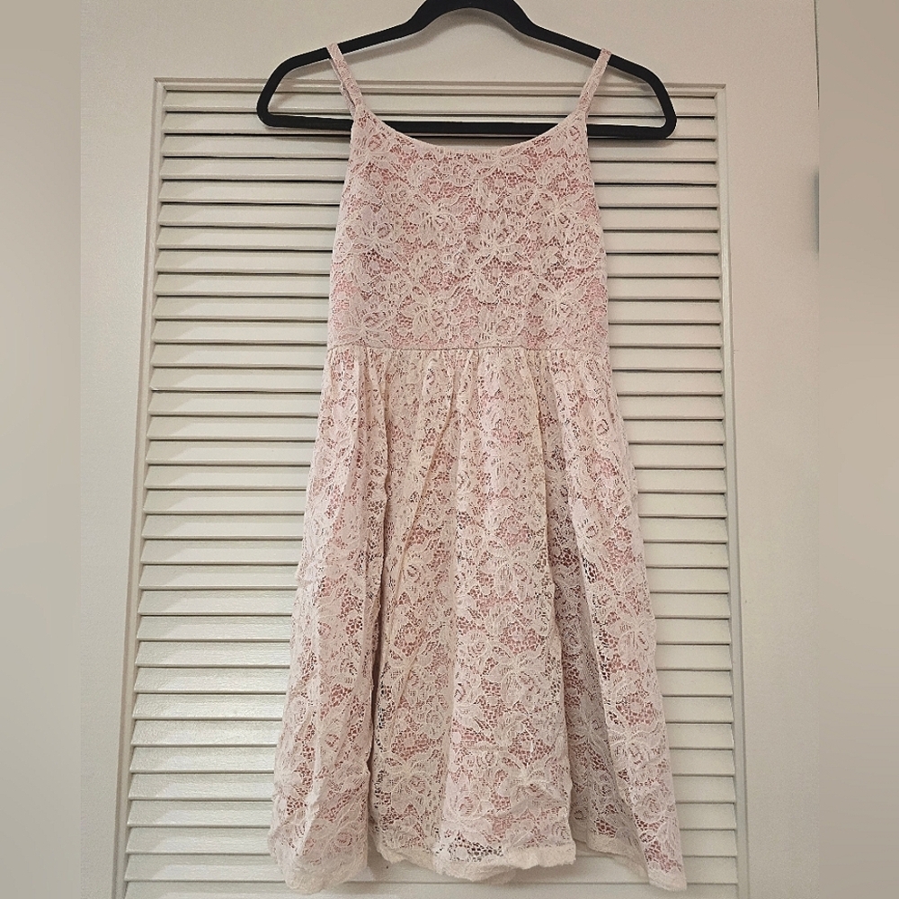 Forever 21 - Cream & Pink Floral Lace Sleeveless Dress With Adjustable Straps
